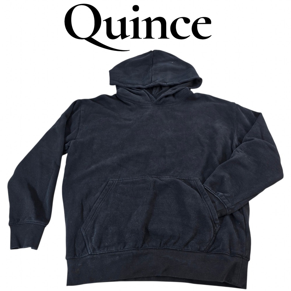 Quince Hoodie Mens Medium Black Organic Cotton Heavyweight Fleece Pullover Sweat